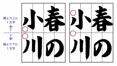 土屋彩明見附市書道教室子どもに教えるコツ~半紙4字作品の名前の書き方1